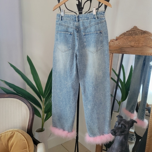 NWT PRETTY GARBAGE FAUX FEATHER TRIM JEANS - Picture 8 of 14